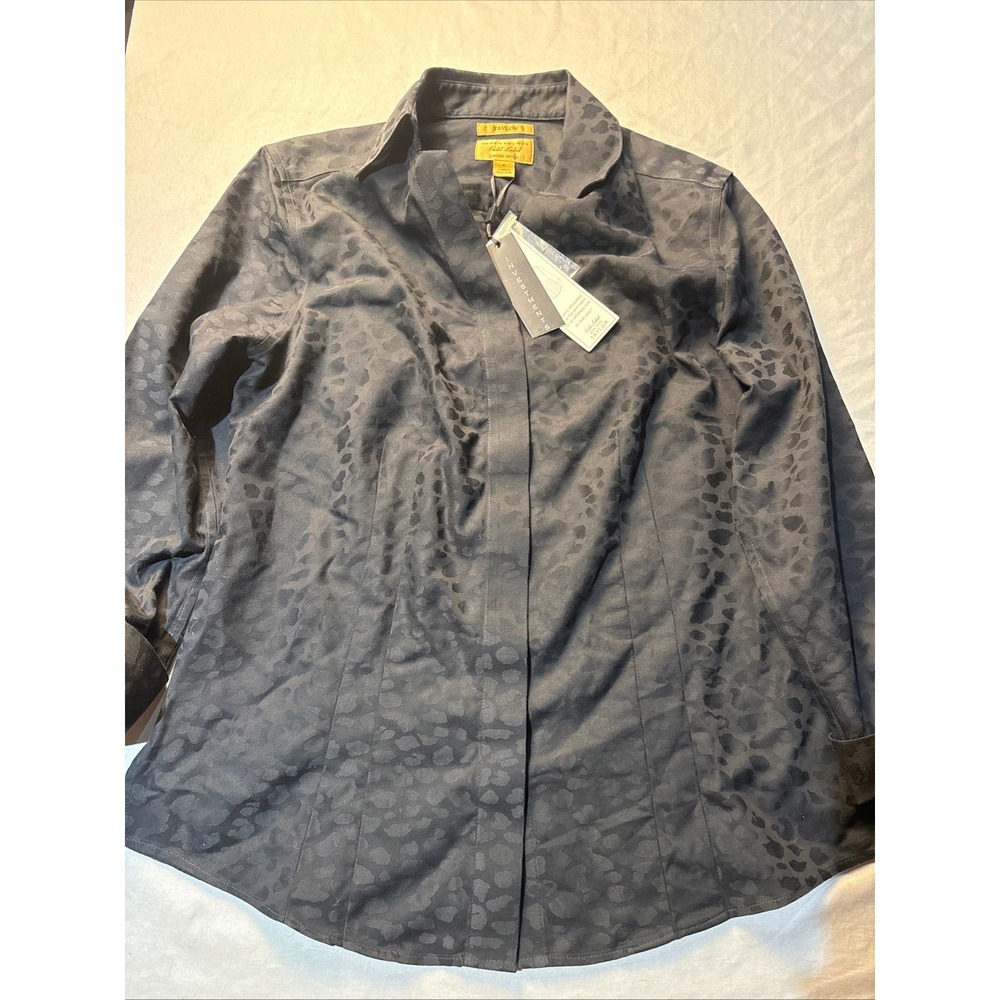 Investments Gold Label Taylor Black Leopard Jacquard Non-Iron Cotton Shirt 6 NWT